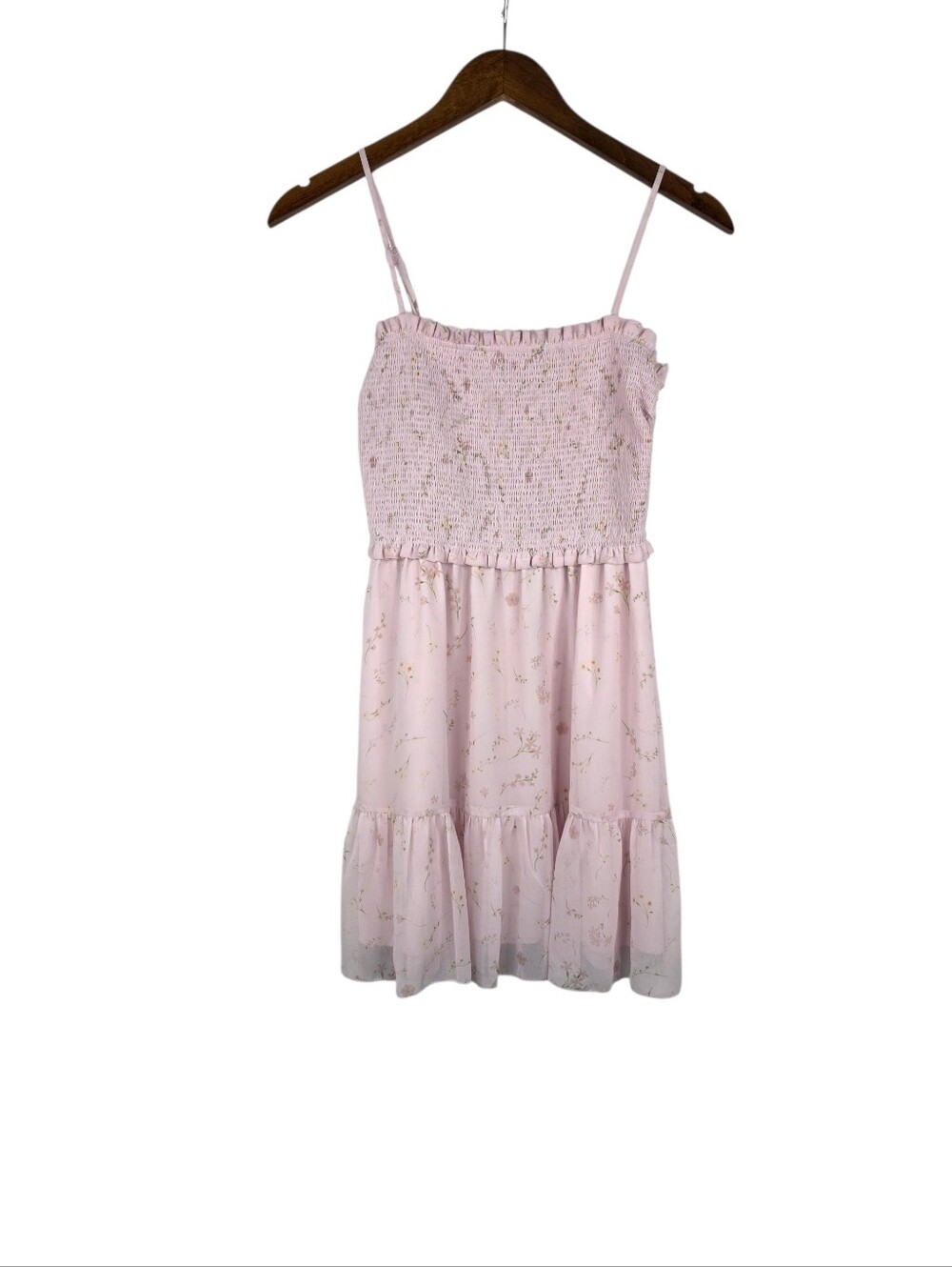Aritzia Wilfred Tempest Mochi‎ Pink Flower Chiffon Smocked Mini Dress Size Xs